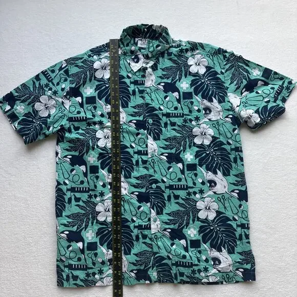 Rum Reggae Medical Shark Orca Shirt Mens Medium Teal Cotton Excellent Condition - Picture 10 of 16